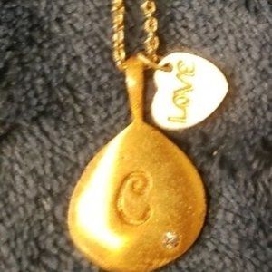 Golden C Necklace with Love Jewel